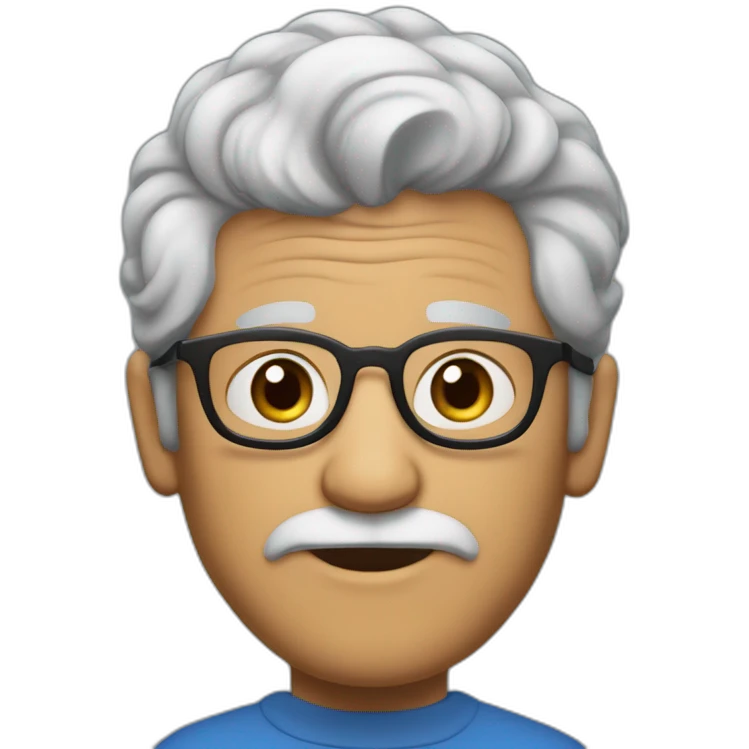 Abuelo lentes azules pelo corto, cejas negras y barba corta emoji
