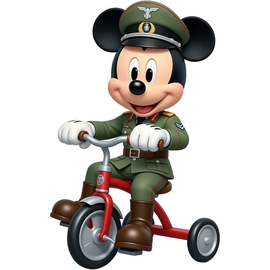 mickey mouse in a german uniform from world war 2 rides a tricycle emoji