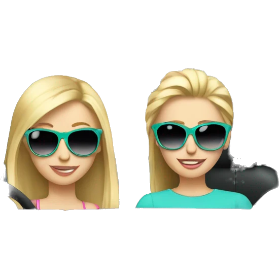 two girls with blonde hair and sunglasses driving a turquoise renault cabrio  emoji