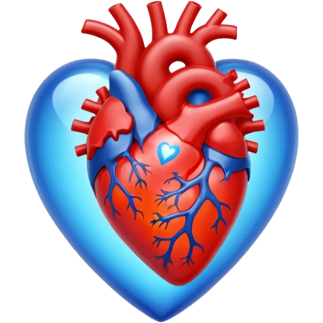 A translucent anatomical red heart with a sci-fi blue star inside emoji