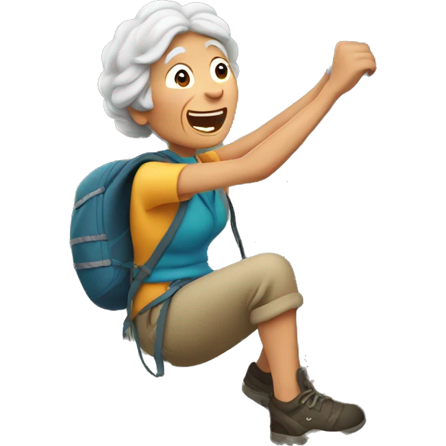 old woman climbing a rock emoji