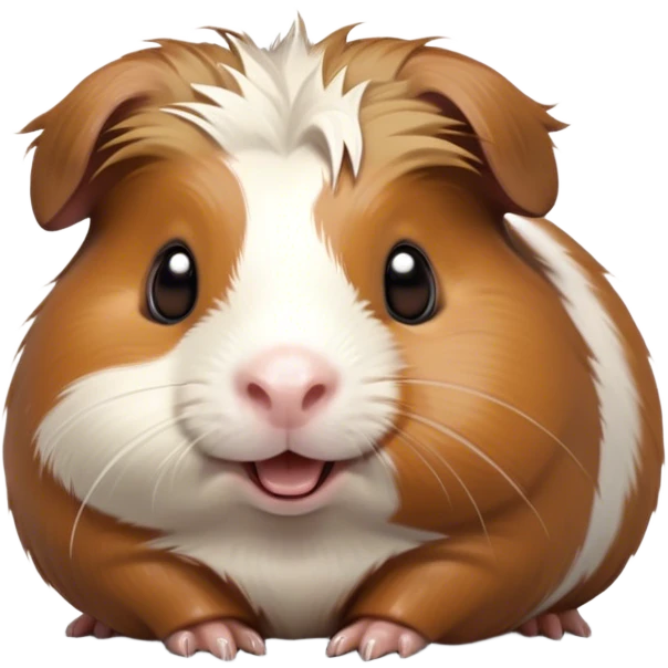Cinematic Comical Brown and White Banded Guinea Pig Portrait Emoji, Head tilted dramatically with an exaggeratedly amused expression, featuring a striking fur with bold brown and white banding, wide, expressive dark eyes filled with playful disbelief, Simplified yet hilariously expressive features, highly detailed, glowing with a slightly sassy glow, high shine, dramatic yet playful, stylized with an air of cheeky mischief, bright and endearing, soft glowing outline, capturing the essence of a spirited and over-the-top guinea pig, so meme-worthy it feels like it could side-eye its way into internet fame instantly! emoji