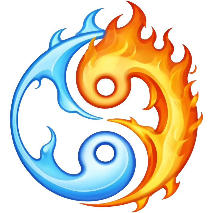 The fire and water emojis are in the form of the yin-yan symbol in front of a completely black background. let the background be black emoji