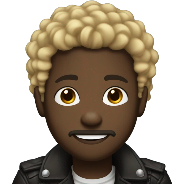 smiling darkskin boy hair in leather jacket with blonde curly hair and goatee beard and septum piercing and ear piercings  emoji