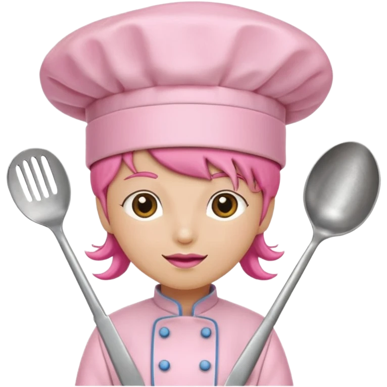 Pink chef hat with pink cooking utensils emoji