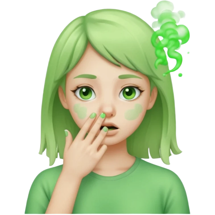 create a girl who is pinching her nose because she is smelling something bad with green fumes around her emoji