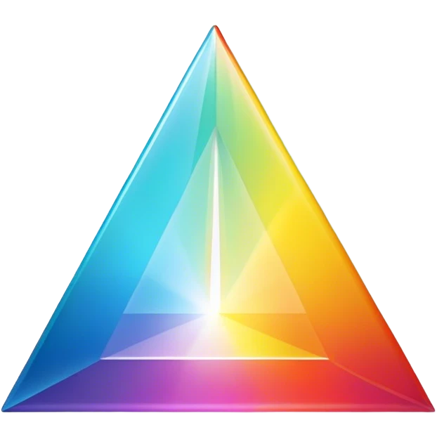A minimalistic emoji-style icon of a white light beam passing through a triangular glass prism, refracting into a vibrant rainbow. The design is simple, clean, and fits within a small circular emoji format emoji