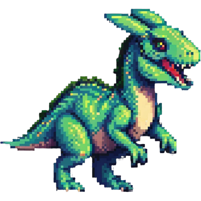 hybrid creature combining a bunny and a T-Rex in pixel art style emoji