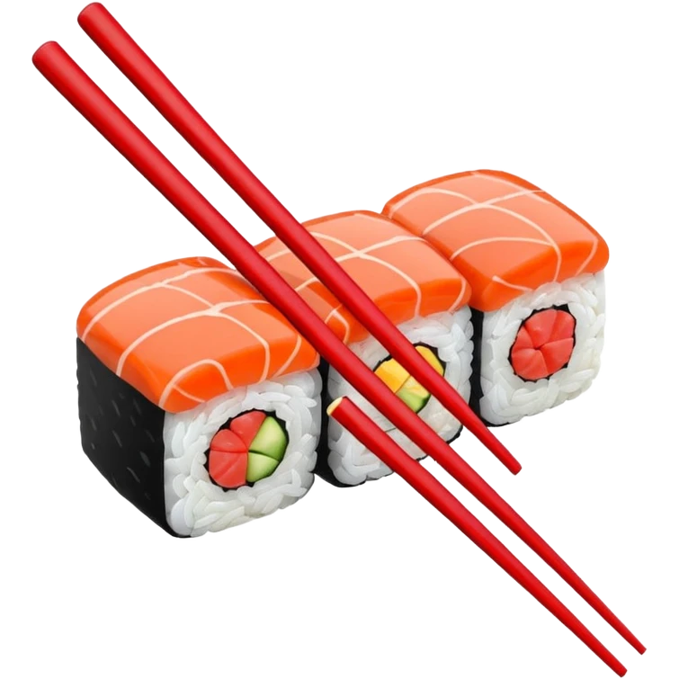 Japanese cuisine humanless avatar in minimalist emoji-style illustration. Sushi, roll and 2 chopsticks, clean lines, red white colors, flat design, calm and modern. emoji