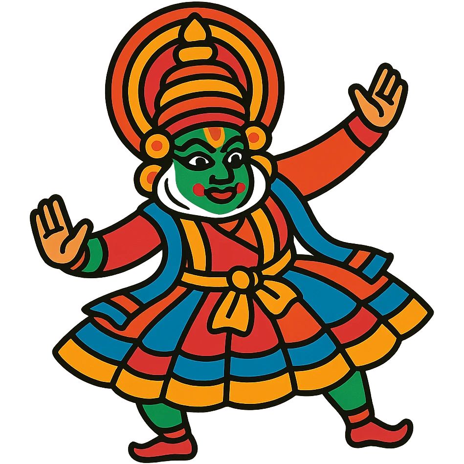 Kathakali performer in dynamic pose with bright colors emoji