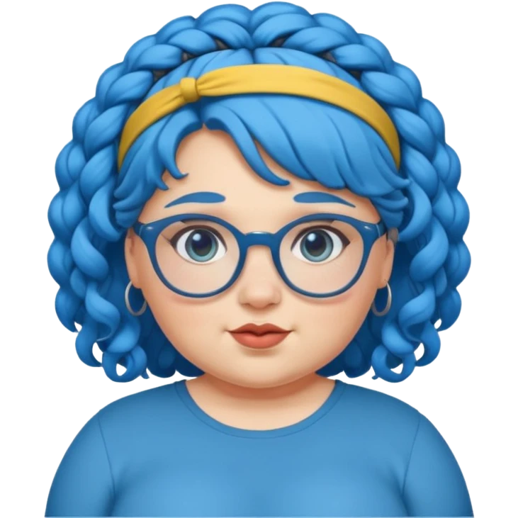 curly fat girl with blue hair and glassess and headband emoji