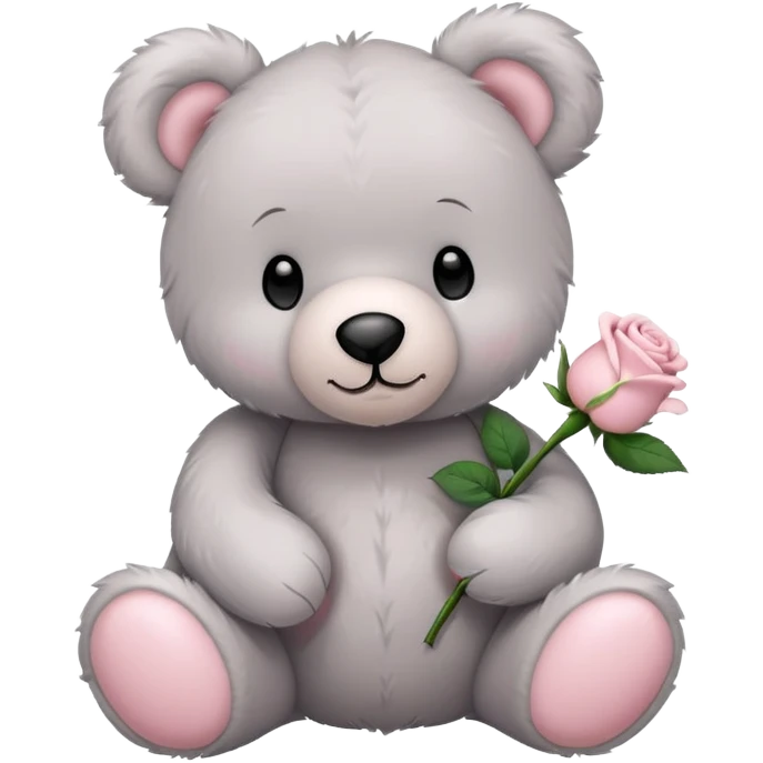 Light grey teddy bear with a pale pink rose on on ear emoji