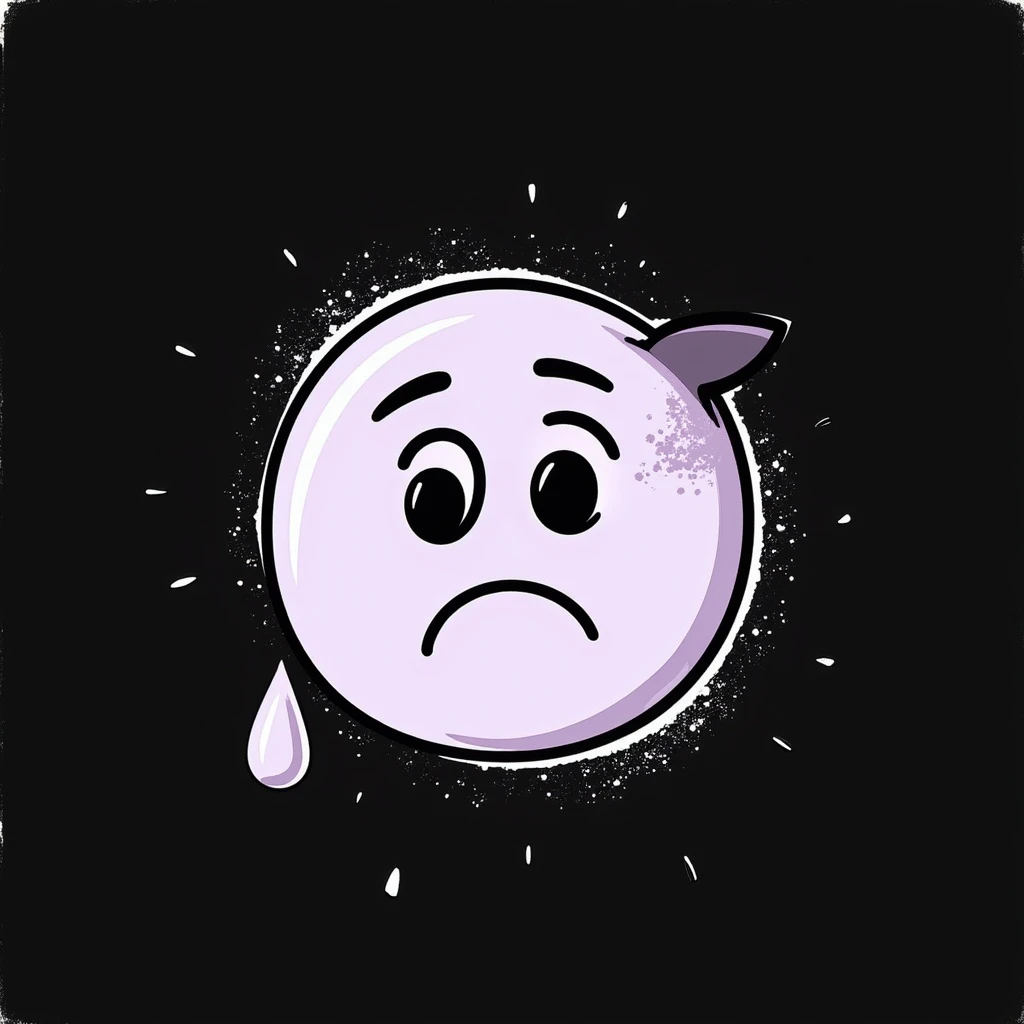 sad face with single tear emoji, hand-drawn chalk style, soft lilac color palette, rough doodle-like texture, looks like pastel chalk on a dark surface, aesthetic and emotional, suitable for Telegram channel emoji