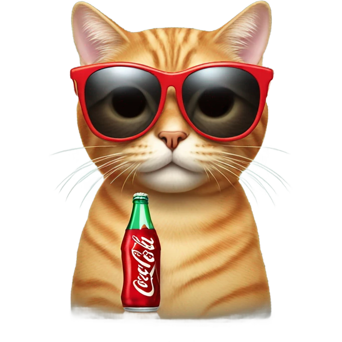 Cat with sunglasses holding three Coca Cola on his head  emoji