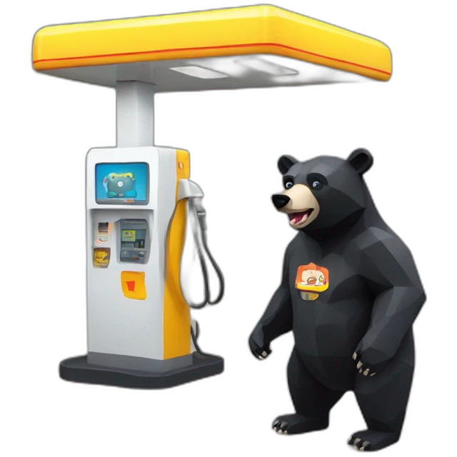 Lowpoly black bear with gas station emoji