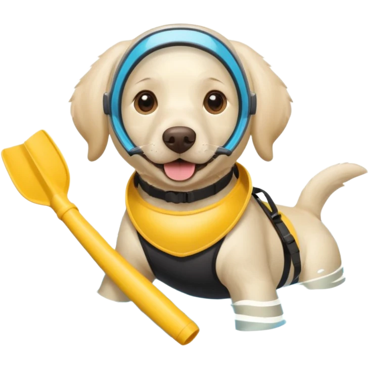 White labrador with snorkel and swimming fins emoji