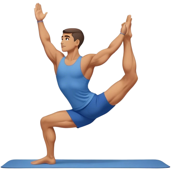 buff man with blue short Crescent Lunge yoga emoji