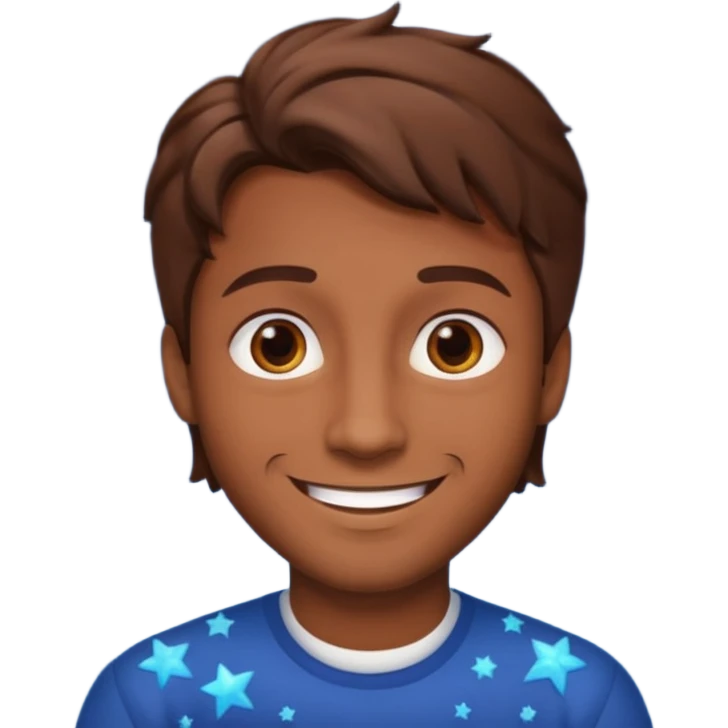Color de piel moreno los ojos ke sean de estrella riéndose y pelo café hombre  el pelo asialado🤩pelo asía a bajo o y los ojos de estrellas emoji