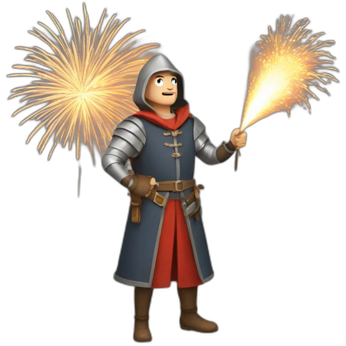 medieval Pyrotechnician seeing some fireworks go off in front of him emoji