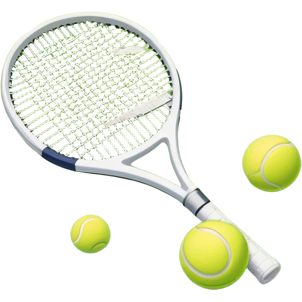 A tennis racket and ball placed on the grass court, with the lines of the court clearly visible in the background. The scene captures the essence of the sport, highlighting the equipment and the vibrant, open atmosphere of a tennis match emoji