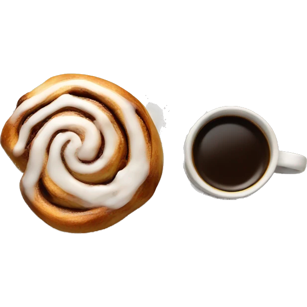Cinnamon Roll on a plate next to a cup of coffee emoji