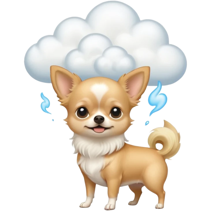 Blonde long hair chihuahua with fart cloud emoji