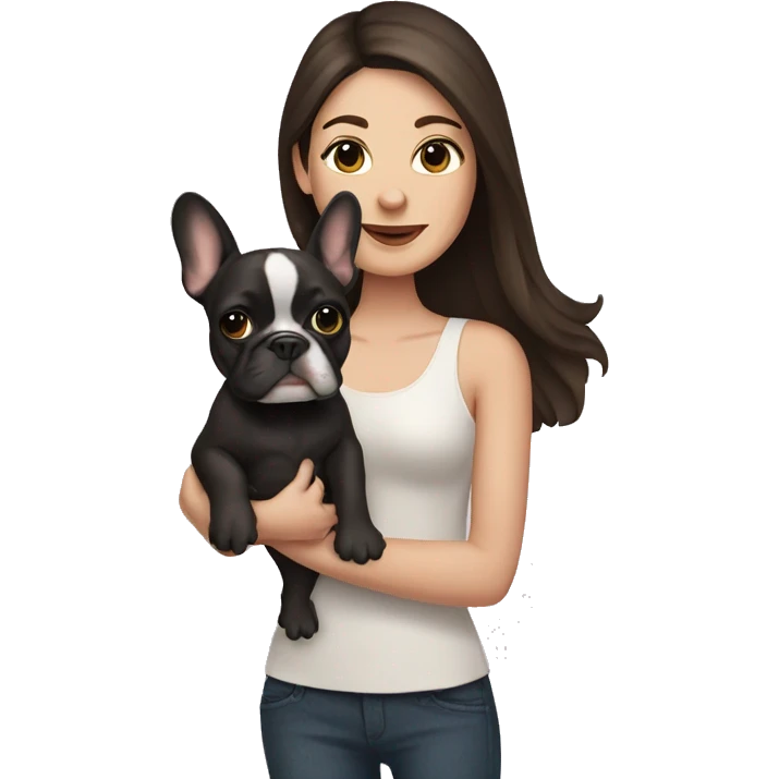 Brunette Woman holding French bulldog emoji