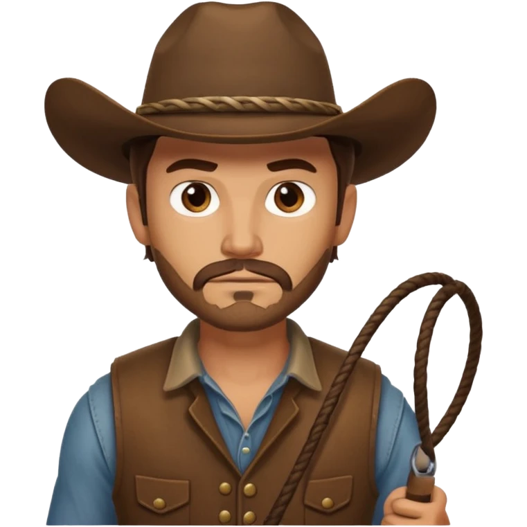 A rugged cowboy with stubble, brown vest, and serious eyes as he holds his lasso.
 emoji