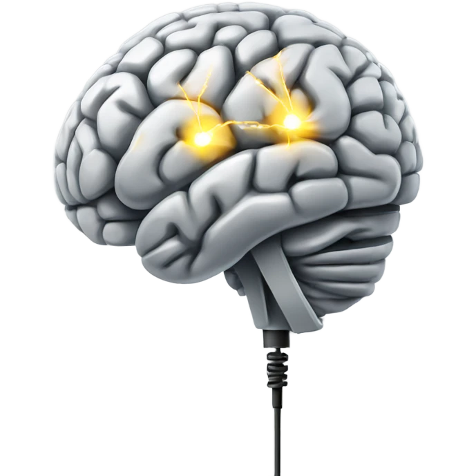 Lateral view of Brain with electrical wires lighting up emoji