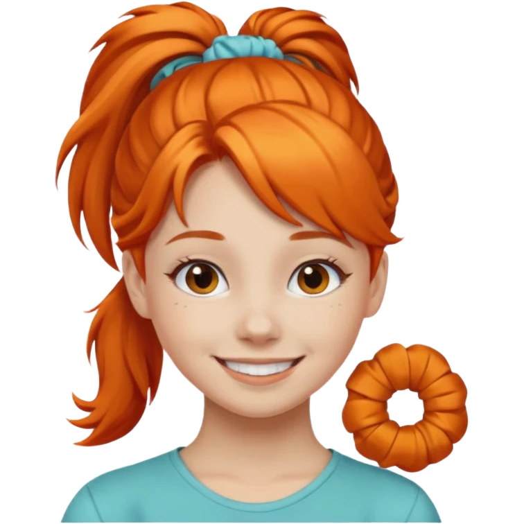 Teen girl with scrunchie ponytail orange hair emoji