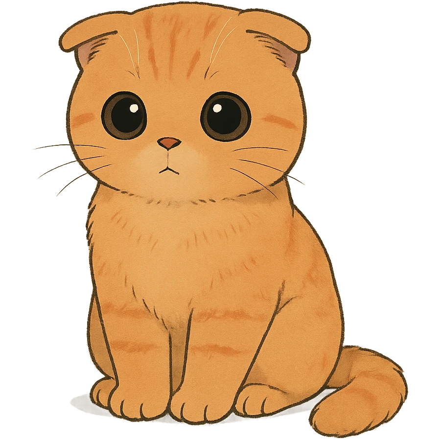 orange scottish fold kitten sitting, dark round innocent eyes emoji