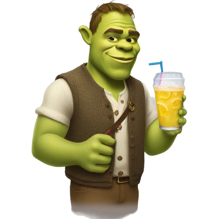 super preppy shrek whit a drink emoji