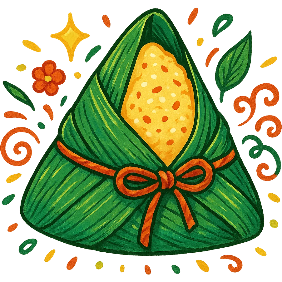 traditional Chinese zongzi (sticky rice dumpling wrapped in bamboo leaves), stylized and festive, for Dragon Boat Festival emoji