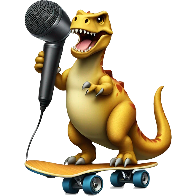 dinosaur on a skateboard holding a microphone and speaker  emoji