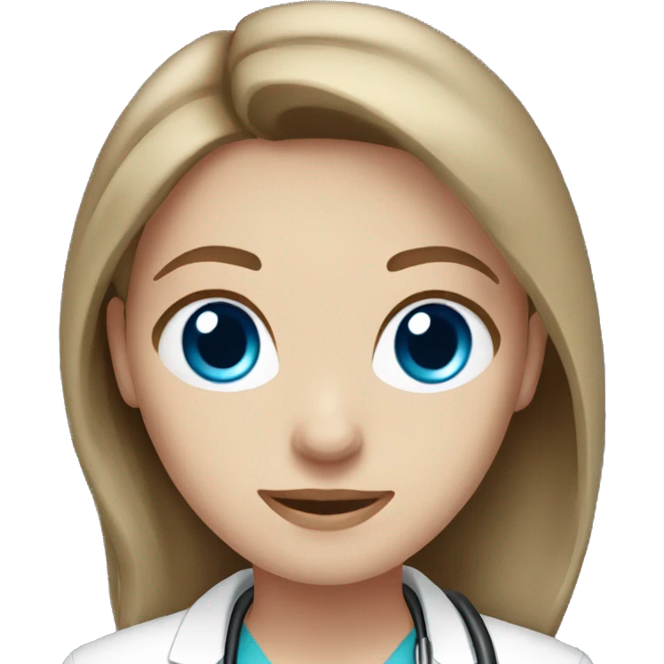 female doctor emoji but with blue eyes, pale skin and medium brown hair emoji