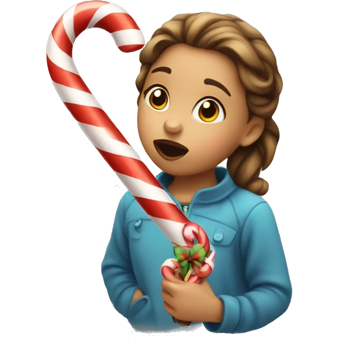 Girl licking candy cane emoji