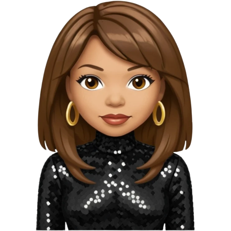 Tisha Campbell with long brown hair, black sequin outfit  emoji
