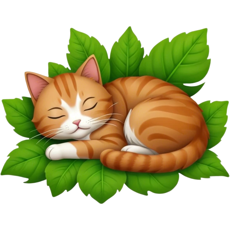 cat sleep on a leaf emoji