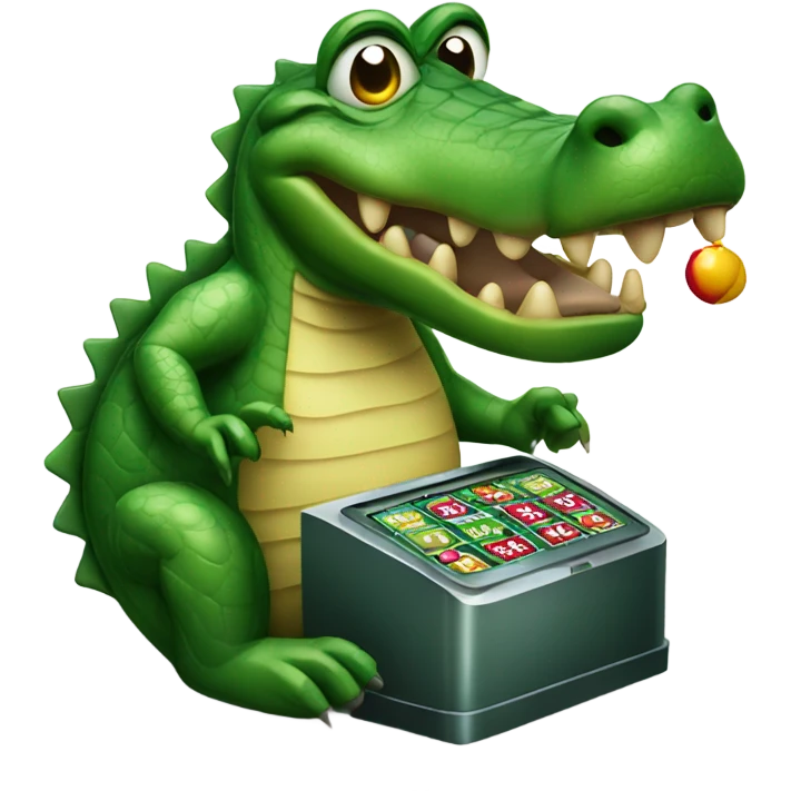 Greedy alligator playing slot machine  emoji