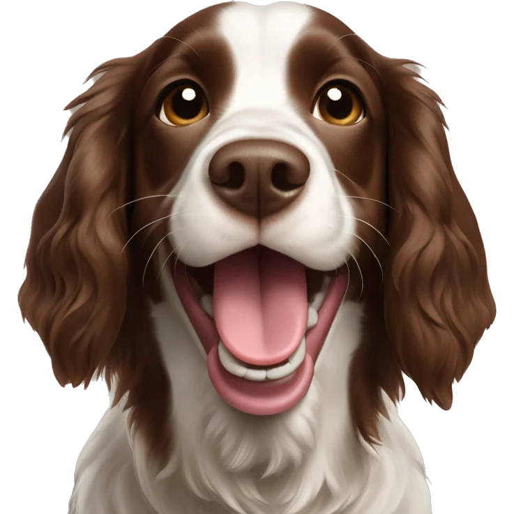 happy brown Springer spaniel with mouth open emoji