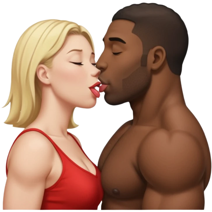 Tall Muscular naked black man kissing short fat naked white mom intimate tongue  emoji