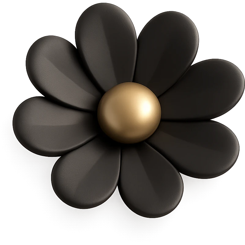 a gold flower in 3D black style emoji
