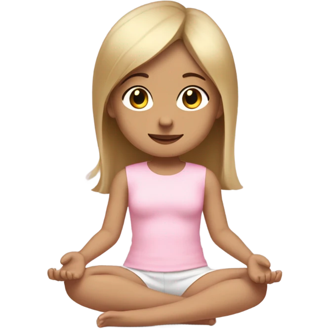 do a white skin little girl with dirty blond straight hair brown eyes and a cute baby pink outfit, full body arms legs and cute shoes doing yoga and no big head emoji