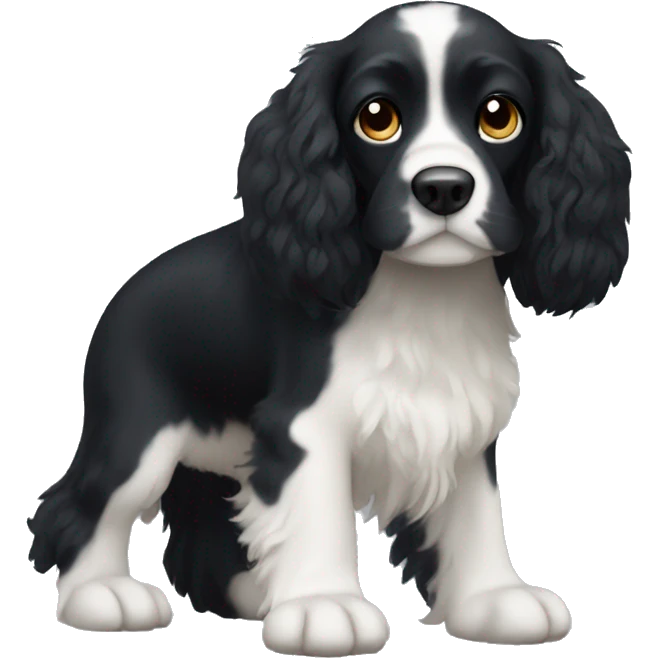Small completely black spaniel with black fur on his whole face and white fur only on his chest emoji