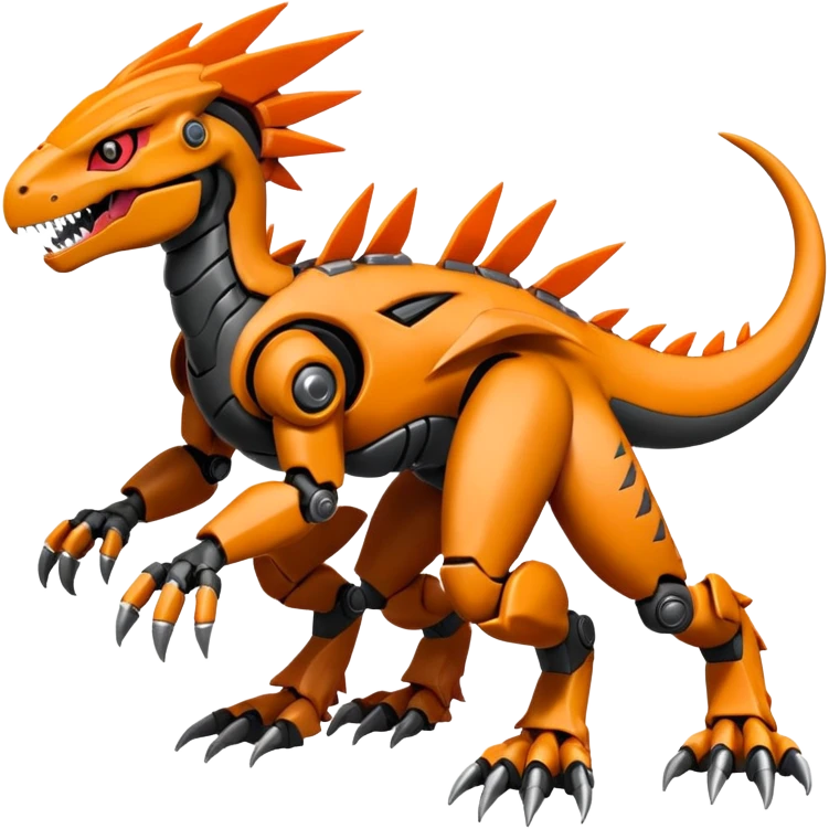 Cool Futuristic Black Orange Cyber-Digimon-Fakemon-Velociraptor-Guilmon-Guilmon-Wargreymon-Mecha-fusion (full body) emoji