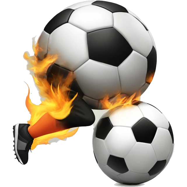A person kicking a soccer ball and the soccer ball is in flames emoji
