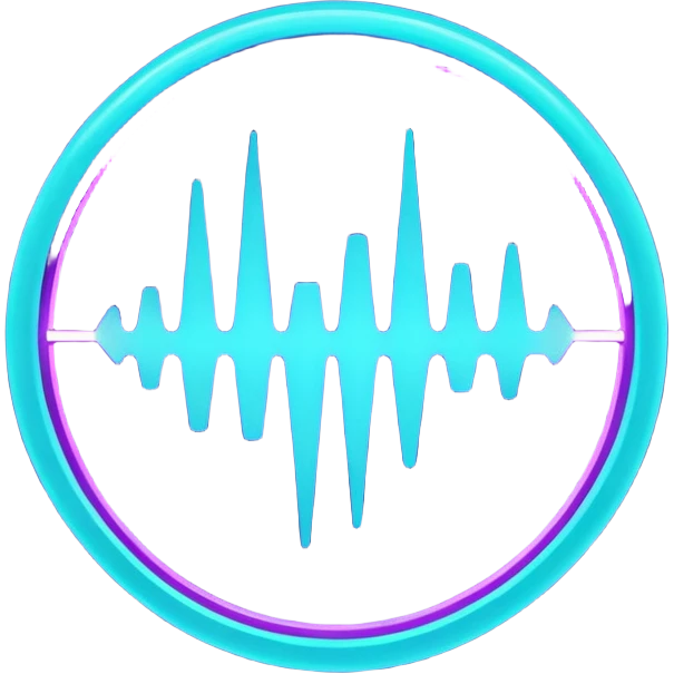 futuristic minimalistic logo icon, glowing soundwave and pulse symbol forming abstract circle, neon purple (#8B5CF6) and cyan (#00E0FF) light, representing NoizeGames team rhythm and creativity, dark background, no face, 1:1 aspect ratio emoji