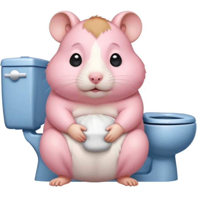 Cute chubby cartoon-style hamster sitting on toilet pooping looking as if he had an accident emoji