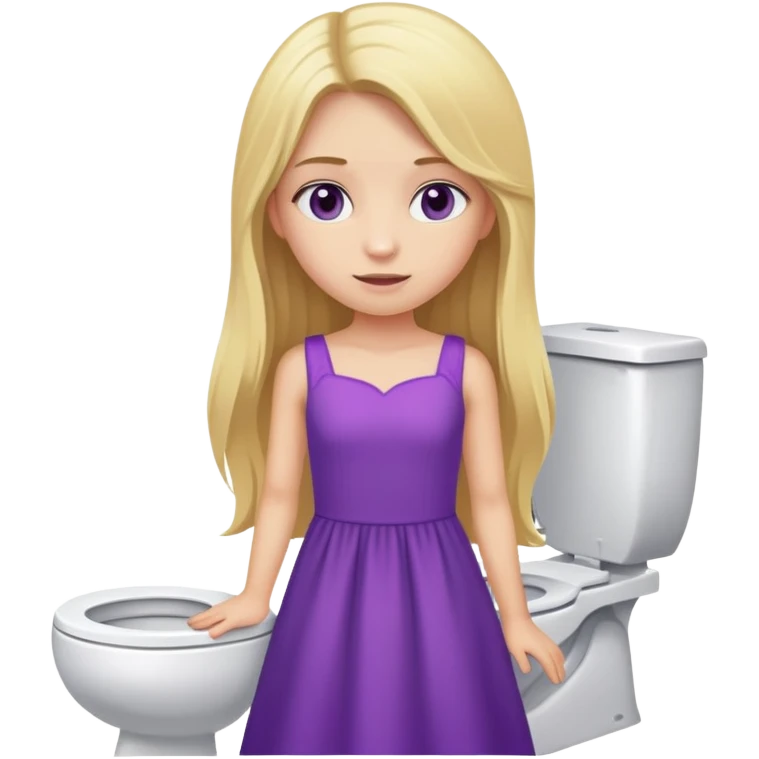 blonde long hair  girl with purple dress, toilet emoji