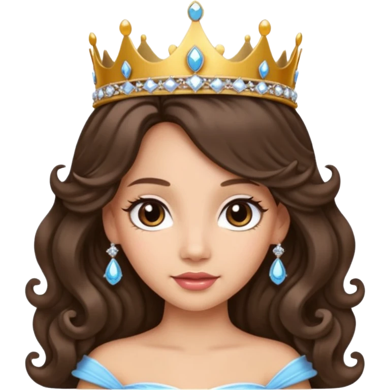 Princess with long glam curled hair, dark brown eyes, light skin tone.  emoji